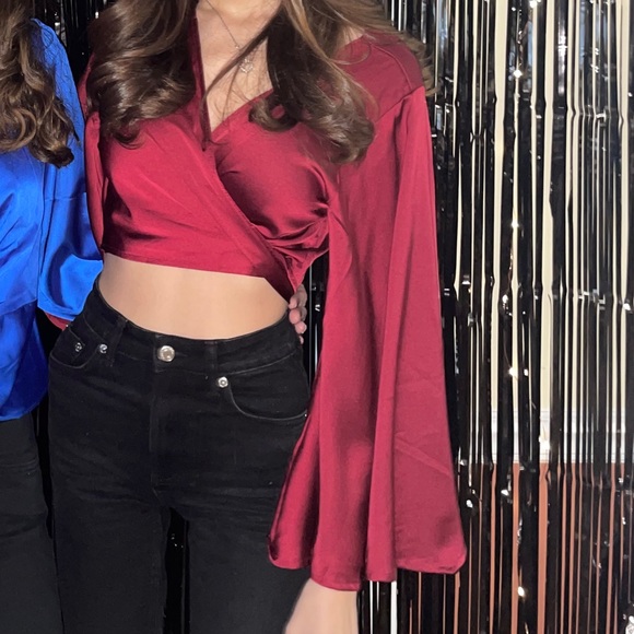 Satin Effect Cross Tie Blouse - Picture 9 of 9